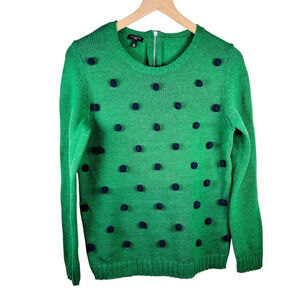 Talbots Green PomPom Sweater Size Medium Petite Colorful Holiday